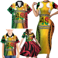 Vanuatu Independence Day Family Matching Short Sleeve Bodycon Dress and Hawaiian Shirt Long God Yumi Stanap Happy 45th Anniversary LT14 - Polynesian Pride