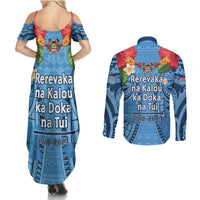 Fiji Day Couples Matching Summer Maxi Dress and Long Sleeve Button Shirt Happy 54 Years Of Independence Tapa Pattern Blue LT14 - Polynesian Pride