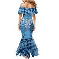 Fiji Day Family Matching Mermaid Dress and Hawaiian Shirt Happy 54 Years Of Independence Tapa Pattern Blue