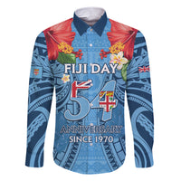 Fiji Day Family Matching Short Sleeve Bodycon Dress and Hawaiian Shirt Happy 54 Years Of Independence Tapa Pattern Blue