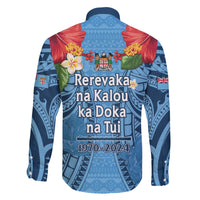 Fiji Day Family Matching Short Sleeve Bodycon Dress and Hawaiian Shirt Happy 54 Years Of Independence Tapa Pattern Blue