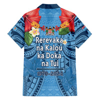 Fiji Day Family Matching Tank Maxi Dress and Hawaiian Shirt Happy 54 Years Of Independence Tapa Pattern Blue