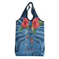 Fiji Day Grocery Bag Happy 54 Years Of Independence Tapa Pattern Blue