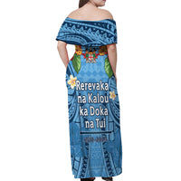Fiji Day Off Shoulder Maxi Dress Happy 54 Years Of Independence Tapa Pattern Blue