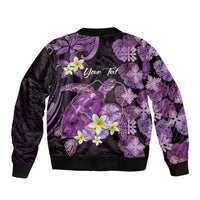 Personalised Aloha Hawaii Kauai Island Sleeve Zip Bomber Jacket Garden Isle Map Sea Turtle Plumeria