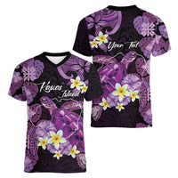 Personalised Aloha Hawaii Kauai Island Women V-Neck T-Shirt Garden Isle Map Sea Turtle Plumeria