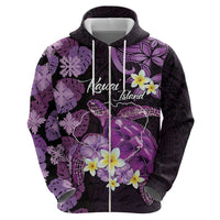 Personalised Aloha Hawaii Kauai Island Zip Hoodie Garden Isle Map Sea Turtle Plumeria