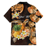 Personalised Aloha Hawaii Lanai Island Family Matching Off The Shoulder Long Sleeve Dress and Hawaiian Shirt Pineapple Isle Map Sea Turtle Plumeria