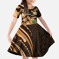 Personalised Aloha Hawaii Lanai Island Kid Short Sleeve Dress Pineapple Isle Map Sea Turtle Plumeria