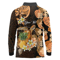 Personalised Aloha Hawaii Lanai Island Long Sleeve Polo Shirt Pineapple Isle Map Sea Turtle Plumeria
