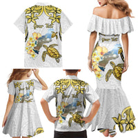 Personalised Aloha Hawaii Niihau Island Family Matching Mermaid Dress and Hawaiian Shirt Forbidden Isle Map Shell Lei
