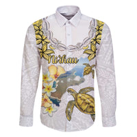 Personalised Aloha Hawaii Niihau Island Family Matching Off The Shoulder Long Sleeve Dress and Hawaiian Shirt Forbidden Isle Map Shell Lei