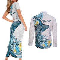 Personalised Aloha Hawaii Kahoolawe Island Couples Matching Short Sleeve Bodycon Dress and Long Sleeve Button Shirt Target Isle Map With Humpback Whale