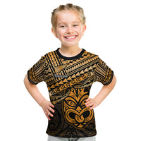 Personalised Matariki New Zealand Kid T Shirt Maori New Year Tiki Gold Version LT14 Gold - Polynesian Pride