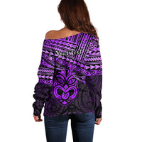 Personalised Matariki New Zealand Off Shoulder Sweater Maori New Year Tiki Purple Version LT14 - Polynesian Pride