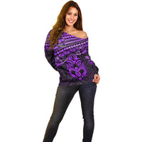 Personalised Matariki New Zealand Off Shoulder Sweater Maori New Year Tiki Purple Version LT14 - Polynesian Pride