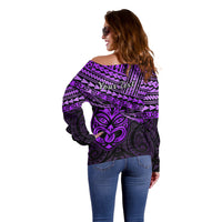 Personalised Matariki New Zealand Off Shoulder Sweater Maori New Year Tiki Purple Version LT14 - Polynesian Pride