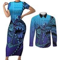 Personalised Polynesia Blue Marlin Fishing Couples Matching Short Sleeve Bodycon Dress and Long Sleeve Button Shirt Marlin Anchor Tattoo Polynesian Pattern LT14 Purple - Polynesian Pride