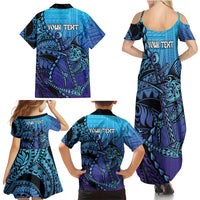 Personalised Polynesia Blue Marlin Fishing Family Matching Summer Maxi Dress and Hawaiian Shirt Marlin Anchor Tattoo Polynesian Pattern LT14 - Polynesian Pride
