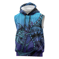 Personalised Polynesia Blue Marlin Fishing Sleeveless Hoodie Marlin Anchor Tattoo Polynesian Pattern