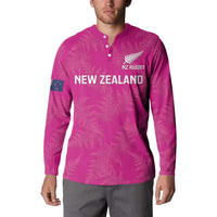 Custom New Zealand Silver Fern Rugby Button Sweatshirt Go Aotearoa - Pink Version LT14 - Polynesian Pride