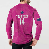 Custom New Zealand Silver Fern Rugby Button Sweatshirt Go Aotearoa - Pink Version LT14 - Polynesian Pride