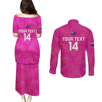Custom New Zealand Silver Fern Rugby Couples Matching Puletasi and Long Sleeve Button Shirt Go Aotearoa - Pink Version