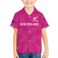 Custom New Zealand Silver Fern Rugby Family Matching Off Shoulder Maxi Dress and Hawaiian Shirt Go Aotearoa - Pink Version