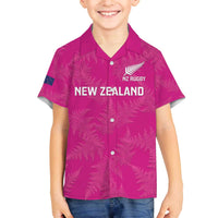 Custom New Zealand Silver Fern Rugby Family Matching Off Shoulder Short Dress and Hawaiian Shirt Go Aotearoa - Pink Version