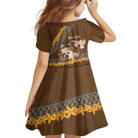 Personalised Tonga Language Week Family Matching Off Shoulder Maxi Dress and Hawaiian Shirt Malo e Lelei Tongan Ngatu Pattern - Brown LT14 - Polynesian Pride
