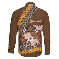Personalised Tonga Language Week Family Matching Off Shoulder Maxi Dress and Hawaiian Shirt Malo e Lelei Tongan Ngatu Pattern - Brown LT14 - Polynesian Pride