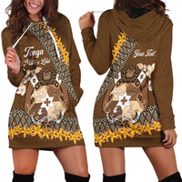 Personalised Tonga Language Week Hoodie Dress Malo e Lelei Tongan Ngatu Pattern - Brown