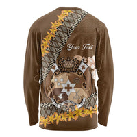 Personalised Tonga Language Week Long Sleeve Shirt Malo e Lelei Tongan Ngatu Pattern - Brown
