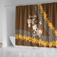 Personalised Tonga Language Week Shower Curtain Malo e Lelei Tongan Ngatu Pattern - Brown LT14 - Polynesian Pride
