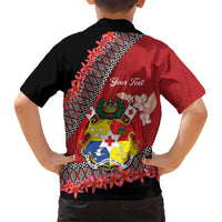 Personalised Tonga Language Week Family Matching Off Shoulder Maxi Dress and Hawaiian Shirt Malo e Lelei Tongan Ngatu Pattern - Red LT14 - Polynesian Pride