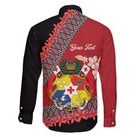 Personalised Tonga Language Week Family Matching Off Shoulder Short Dress and Hawaiian Shirt Malo e Lelei Tongan Ngatu Pattern - Red LT14 - Polynesian Pride