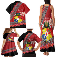 Personalised Tonga Language Week Family Matching Tank Maxi Dress and Hawaiian Shirt Malo e Lelei Tongan Ngatu Pattern - Red