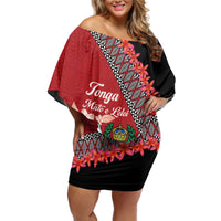 Personalised Tonga Language Week Off Shoulder Short Dress Malo e Lelei Tongan Ngatu Pattern - Red LT14 Women Red - Polynesian Pride