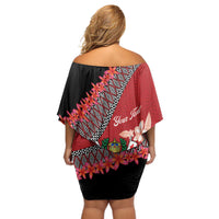 Personalised Tonga Language Week Off Shoulder Short Dress Malo e Lelei Tongan Ngatu Pattern - Red LT14 - Polynesian Pride