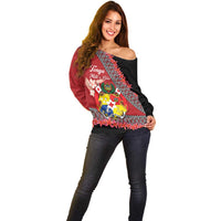 Personalised Tonga Language Week Off Shoulder Sweater Malo e Lelei Tongan Ngatu Pattern - Red LT14 - Polynesian Pride