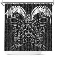 Kia Kaha Te Reo Maori Shower Curtain Aotearoa Hei Tiki With Hongi LT14 Black - Polynesian Pride