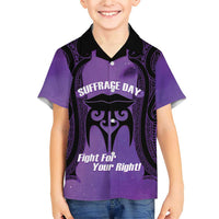Personalised New Zealand Suffrage Day Family Matching Short Sleeve Bodycon Dress and Hawaiian Shirt Maori Tattoo Galaxy Vibe LT14 Son's Shirt Purple - Polynesian Pride