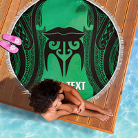 Personalised Moko Kauae New Zealand Beach Blanket Maori Chin Tattoo Green - Polynesian Pride