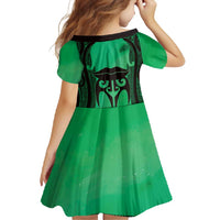 Personalised Moko Kauae New Zealand Family Matching Off Shoulder Maxi Dress and Hawaiian Shirt Maori Chin Tattoo Green - Polynesian Pride