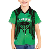 Personalised Moko Kauae New Zealand Family Matching Puletasi and Hawaiian Shirt Maori Chin Tattoo Green LT14 Son's Shirt Green - Polynesian Pride