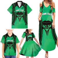 Personalised Moko Kauae New Zealand Family Matching Summer Maxi Dress and Hawaiian Shirt Maori Chin Tattoo Green LT14 - Polynesian Pride