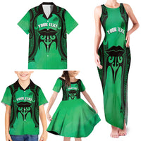 Personalised Moko Kauae New Zealand Family Matching Tank Maxi Dress and Hawaiian Shirt Maori Chin Tattoo Green LT14 - Polynesian Pride