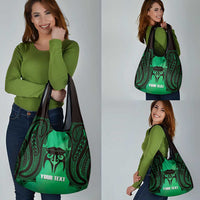 Personalised Moko Kauae New Zealand Grocery Bag Maori Chin Tattoo Green LT14 - Polynesian Pride