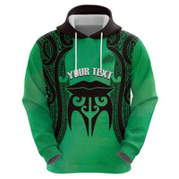 Personalised Moko Kauae New Zealand Hoodie Maori Chin Tattoo Green - Polynesian Pride