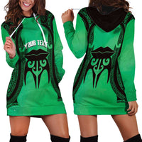 Personalised Moko Kauae New Zealand Hoodie Dress Maori Chin Tattoo Green - Polynesian Pride